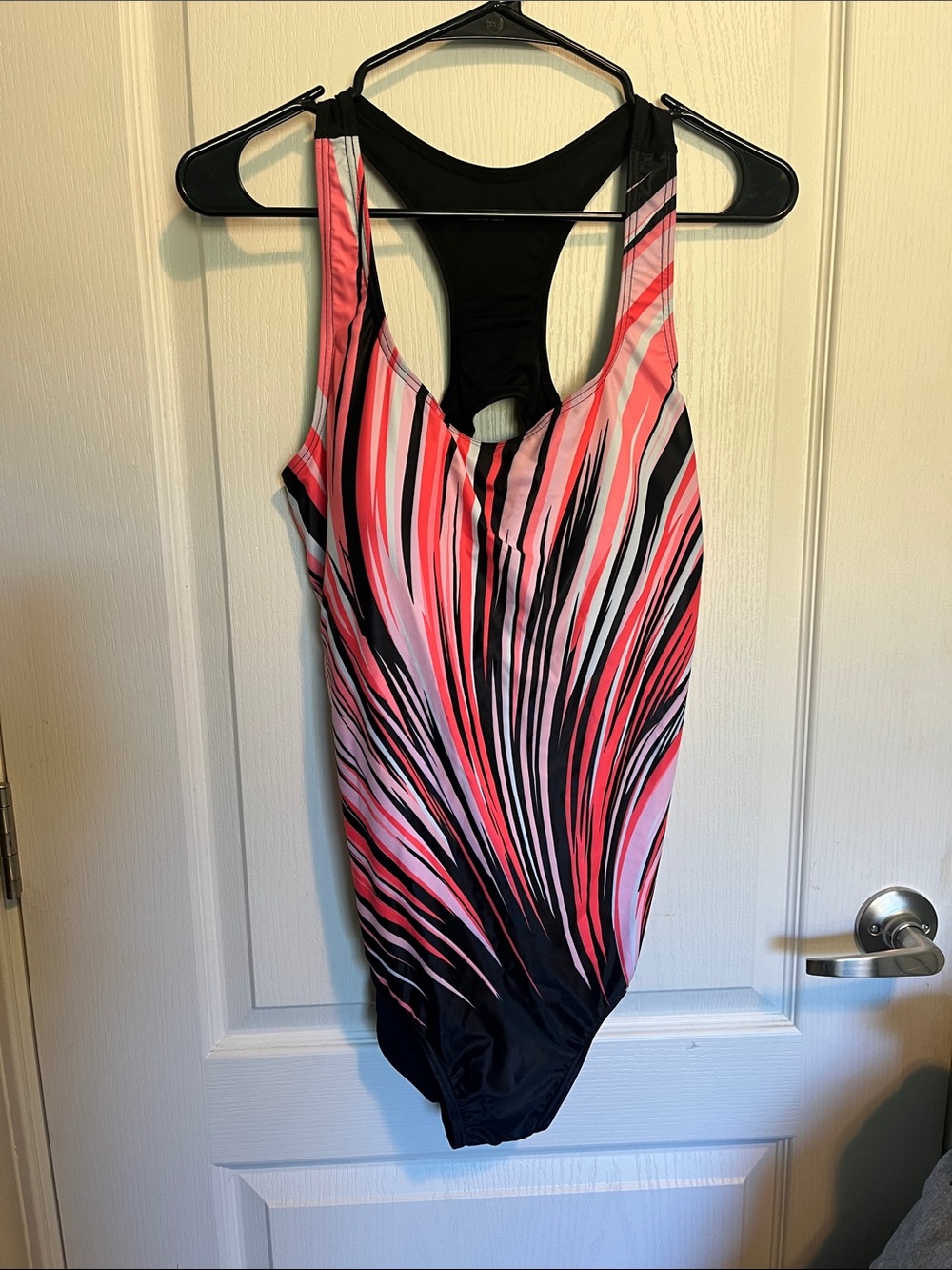 Striped Racerback One-Piece Swimsuit in Pink and Black